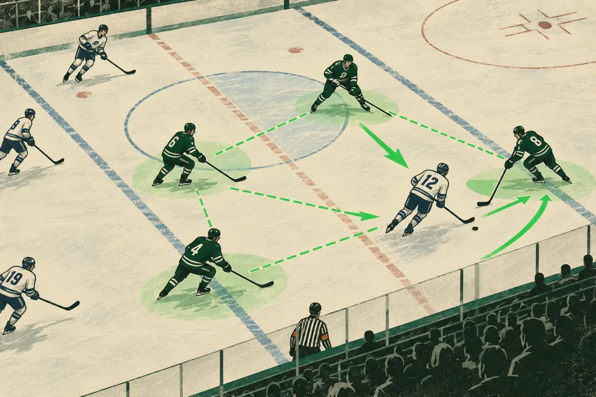 Trampa en la zona neutral en hockey sobre hielo: cómo un equipo intenta frenar la entrada rival
